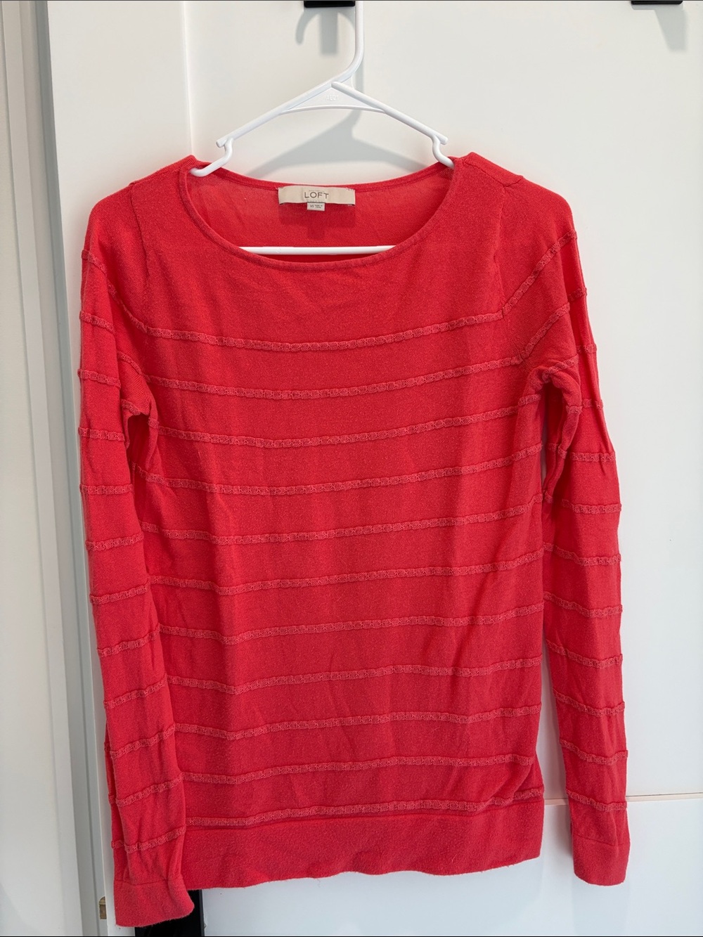 LOFT Coral Pink Lightweight Textured Stripe Sweater